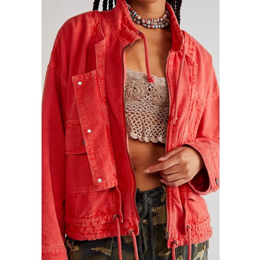 We The Free Womens Dahlia Utility Cotton & Linen Jacket  Washed Red Size M